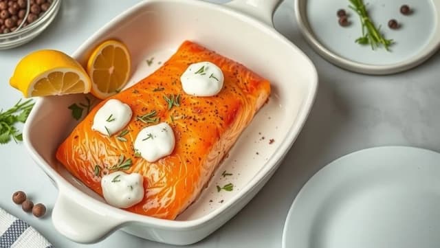 Lax i ugn med crème fraiche och grädde